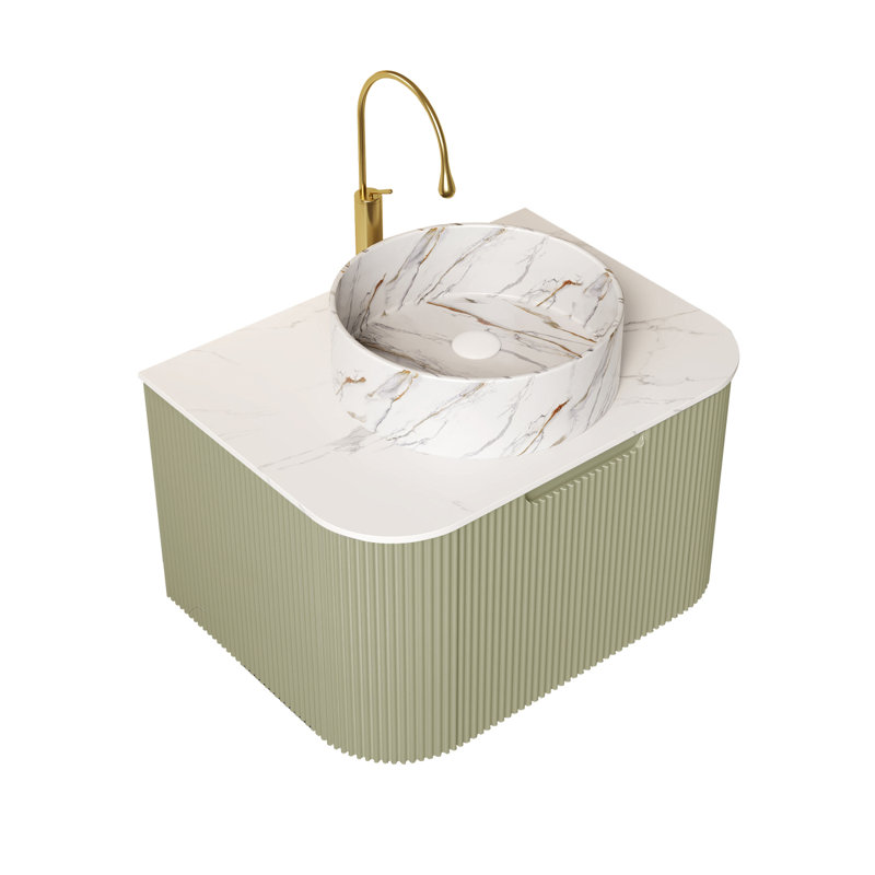 Meuble-lavabo de salle de bain avec lavabo, armoire de rangement murale avec tiroir et lavabo en céramique, Vert clair