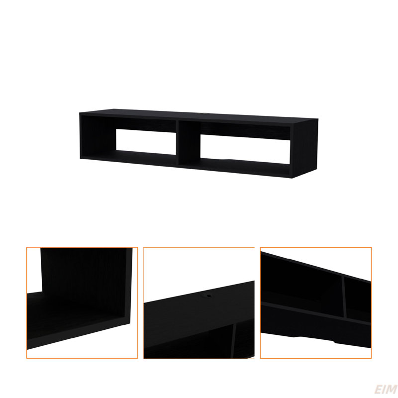 2-Shelf Central Floating Media Rack, Black, 10" H x 47.7" W x 12.6" D