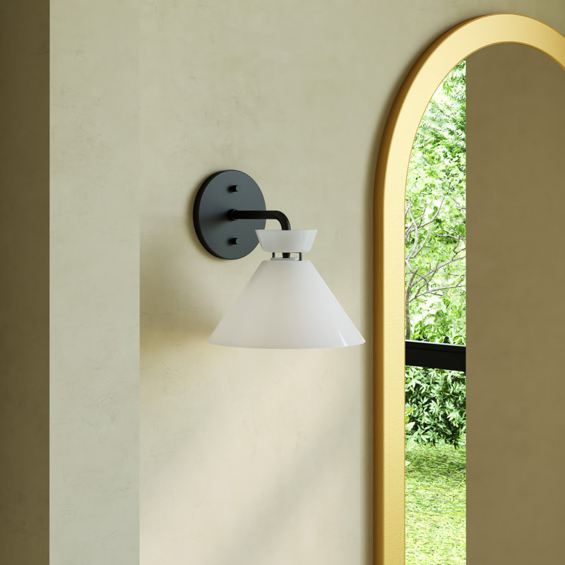 Matte Black and Opal Glass Dimmable Bath Sconce