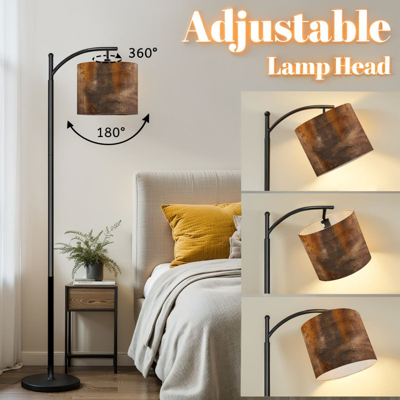 Arc Floor Lamp with Adjustable Lampshade painted rusty texture Standing Lamp 3 Color Temperatures Dimmable Tall Pole Lamp with Foot Switch for Bedroom