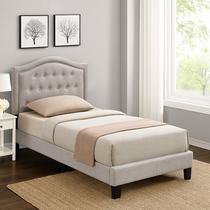 Upholstered Platform Bed, Dark Gray, Twin