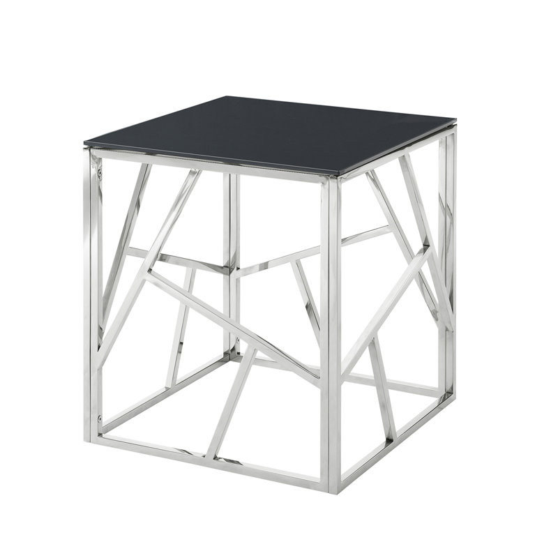 Table de bout moderne en verre avec structure en métal géométrique, table de chevet décorative, table de coin pour le salon, le bureau personnel, la chambre à coucher