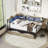 Storage-Focused Twin Size Corner Platform Bed, Modern Classic Gray MDF and Metal Construction with LED Lighting and Integrated Charging Station