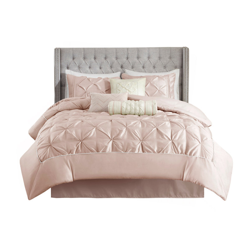 Ensemble d'édredon capitonné 7 pièces Blush Full, Édredon double et 6 pièces supplémentaires, Rosé