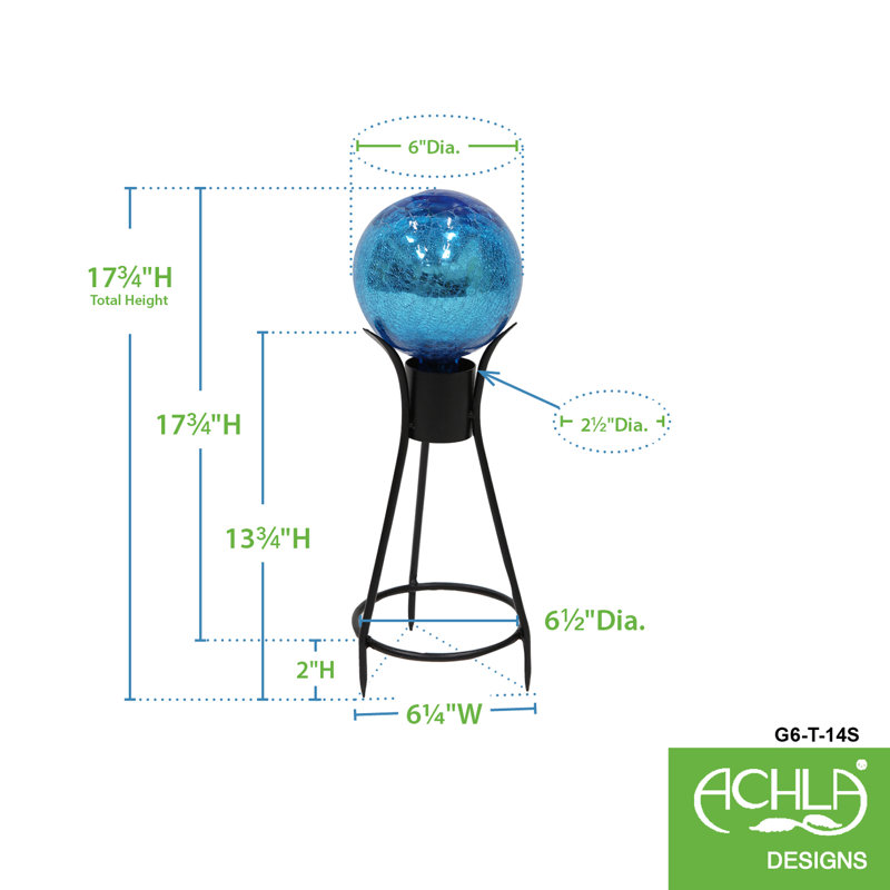 Teal Crackle Glass Gazing Globe with Black Iron Stand