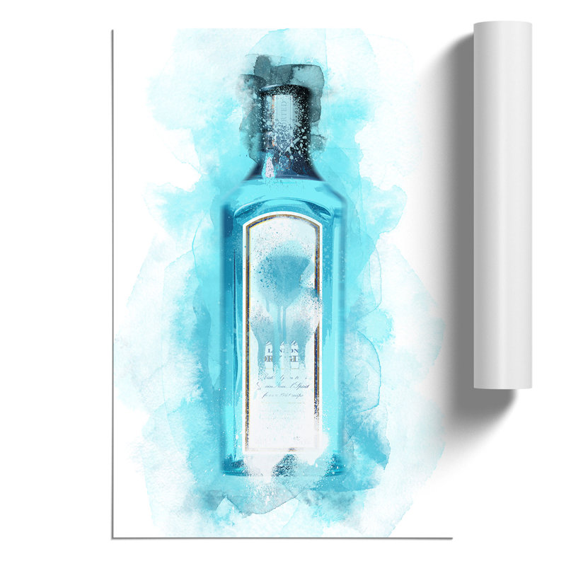 Gin Bottle Blue - Unframed Graphic Art, 84cm H x 59cm W x 0.1cm D