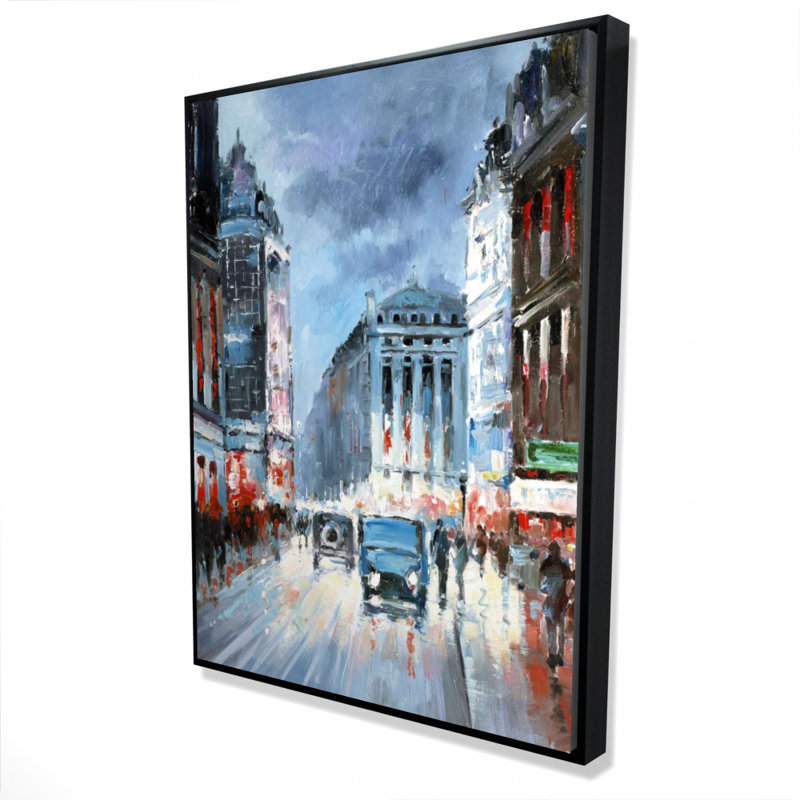 Abstract red and blue city - 36"x48" Framed canvas