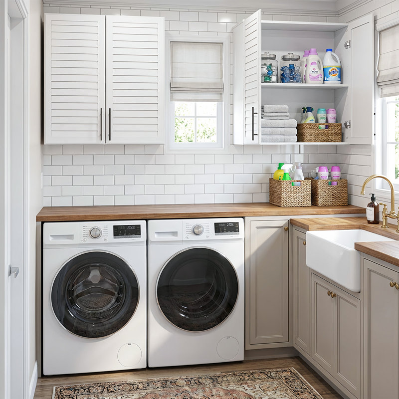 59" Wall Mounted Laundry Room Cabinets with Adjustable Shelf, Shutter Style Door