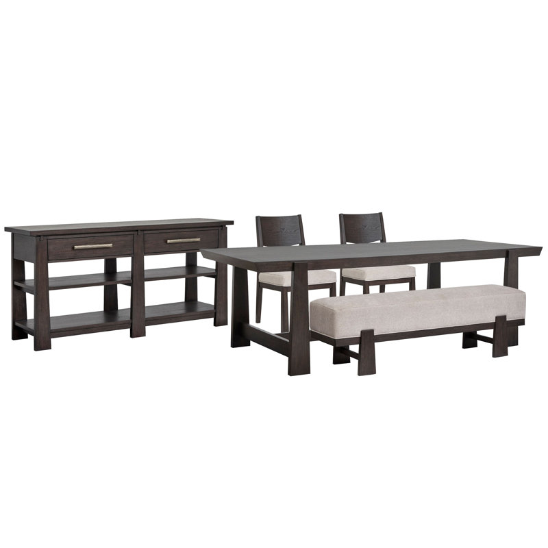Trestle Dining Table With 2 Side Chairs Bench And Sideboard, 5 Pieces: Table, 2 Chairs, Bench, Sideboard