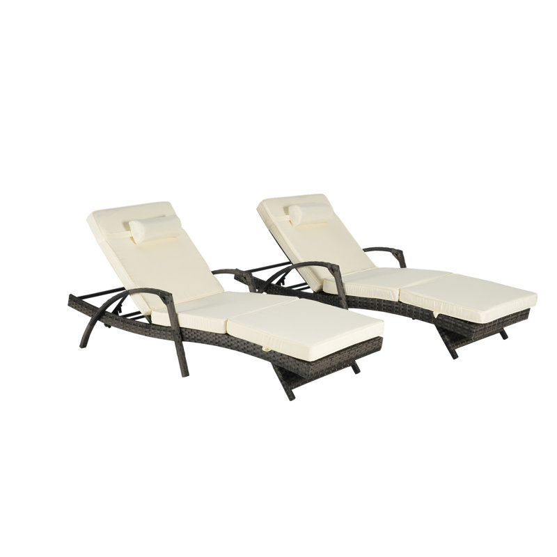Ensemble de 2 chaises longues d'extérieur en osier avec coussins pour l'extérieur, Beige