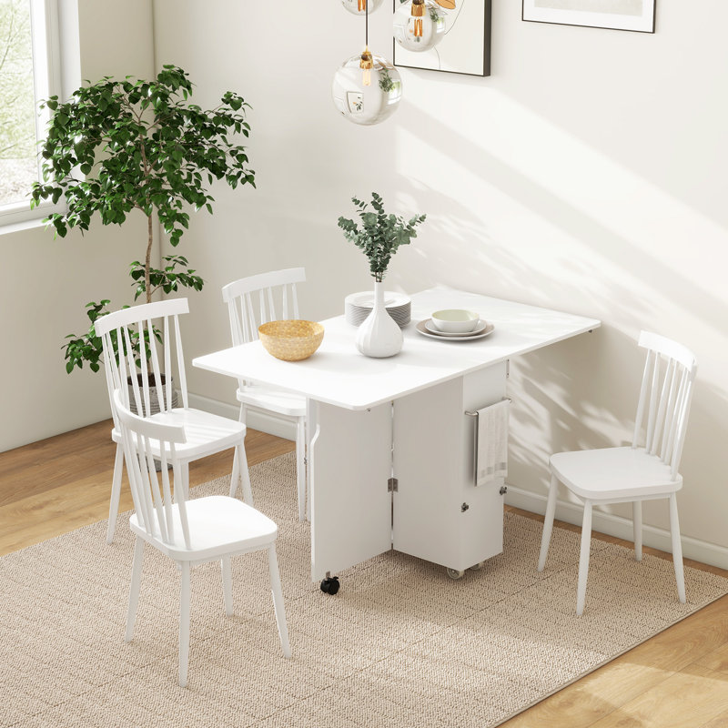 Foldable Dining Table, Rolling Drop Leaf Table with Box, Shelves