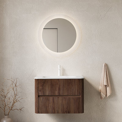 Meuble-lavabo mural flottant avec lavabo et rangement, avec deux tiroirs, lavabo sans couture et installation facile