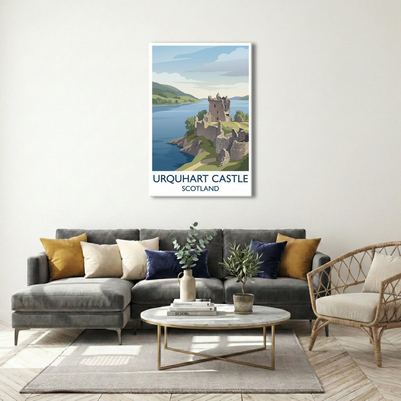 Urquhart Castle, Scotland - Loch Ness Ruins And Highland Romance Travel Poster. Giclee Print On Wrapped Canvas. Wall Art, Home Decor - Castles & Palaces, Scotland - Wrapped Canvas Print