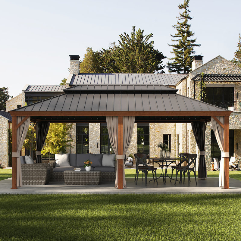 Pavillon de jardin en aluminium, L 18 pi x P 12 pi, Blanc, Naturel