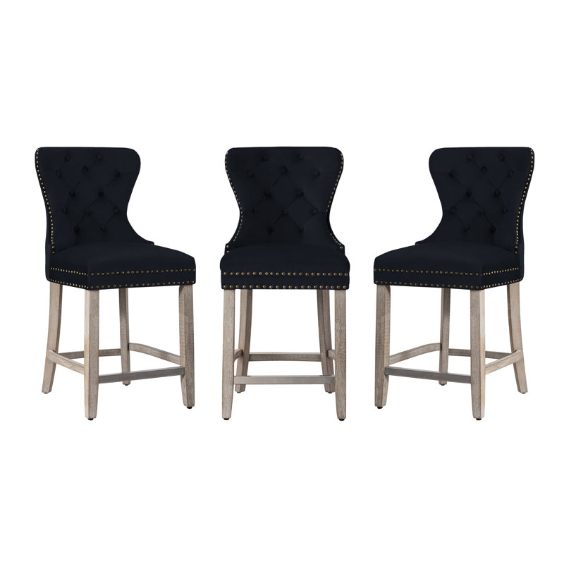 Tabouret de bar et de comptoir Kirsten, Tabouret de comptoir (siège d'une hauteur de 24 p, Gris, Noir