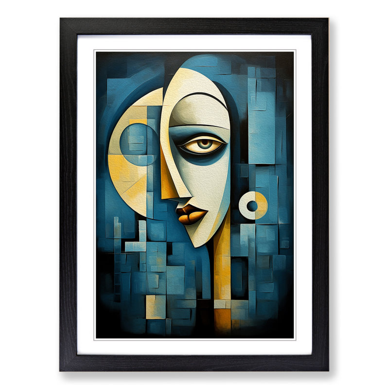 Moon Cubism No.2 1 Piece Single Picture Frame Wall Art, 34cm H x 25cm W x 2cm D, Black Framed