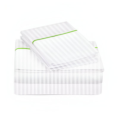 400TC Single Embroidery Sateen Stripe Cotton 4 Piece Sheet Set Fitted Sheet Fits Upto 16" Deep Pocket