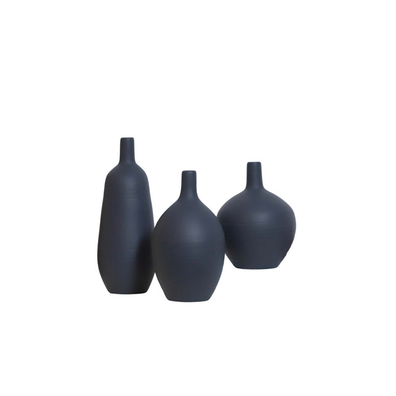 Ensemble de 3 vases en céramique Elegant, couleur anthracite, tailles: 5,5 x 5,5 x 7,9 po, 4,7 x 4,7 x 9,4 po, 3,9 x 3,9 x 11,0 po | 100% céramique de haute qualité | Parfait pour la décoration intérieure, l'esthétique moderne et les centres de table élégants
