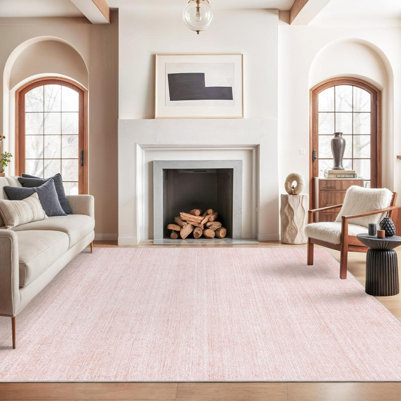 Washable 6'X9' Light Pink Area Rug - Non-Slip Stain Resistant Printed Rug For Living Room Bedroom, Foldable Machine Washable Rug