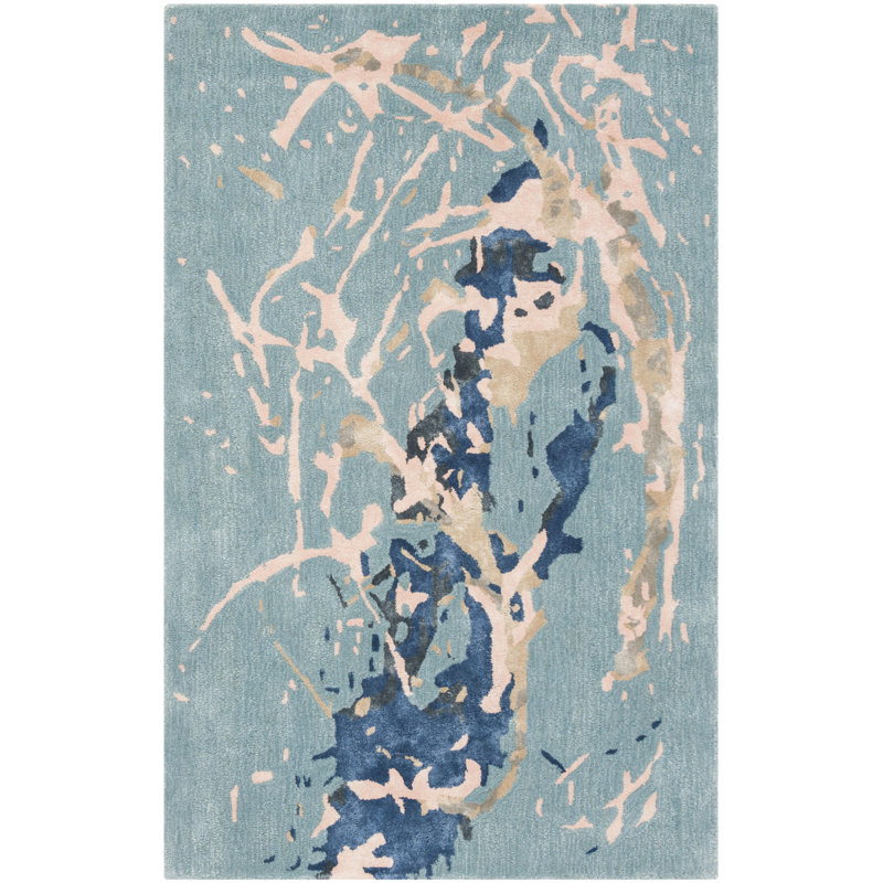 Amier Hand Tufted Viscose/Wool Abstract Rug in Blue/Light Pink, Rectangle 2' x 3'
