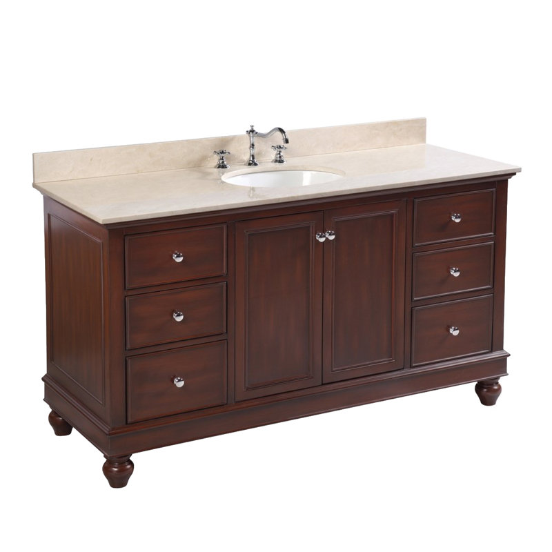 Ensemble de meuble-lavabo simple 60 po Ferdinand, Chocolat, Granite noir