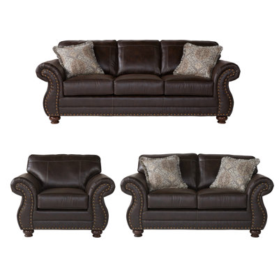 Ensemble de canapé en similicuir 3 pièces avec têtes de clou bronze antique Leinster