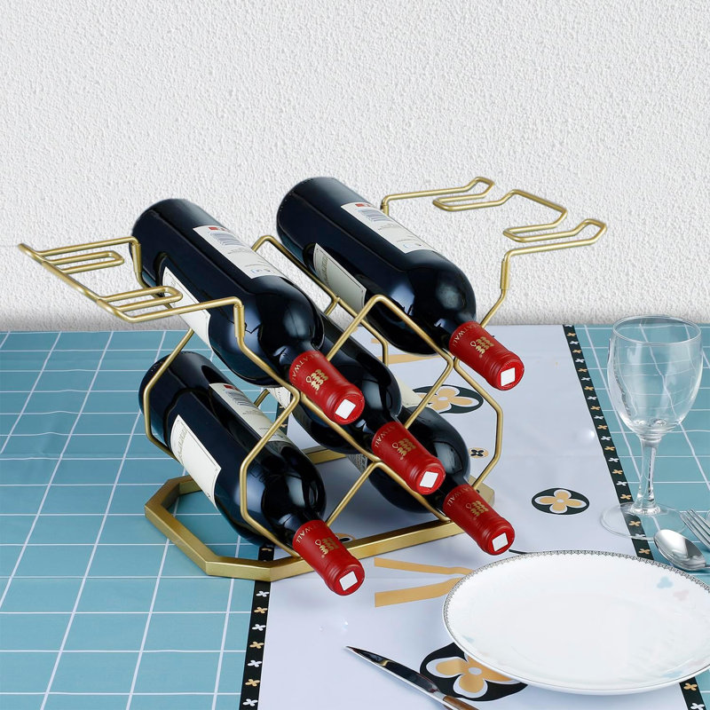 Tabletop Wine Bottle Rack With Glass Shelf