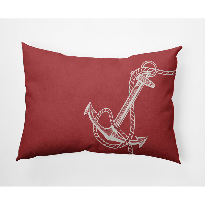 Nautical Nights Anchor & Rope Outdoor Pillow Cover & Insert, Ligonberry Red, Rectangle 14" H  x 20" W