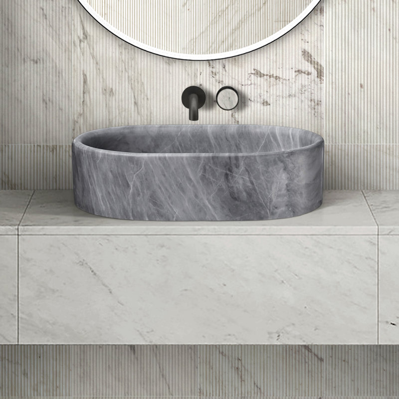 Marble Bathroom Vessel Sink, Semi-Polished Surface, Natural Stone, Genuine Marble, Real Marble, Gray