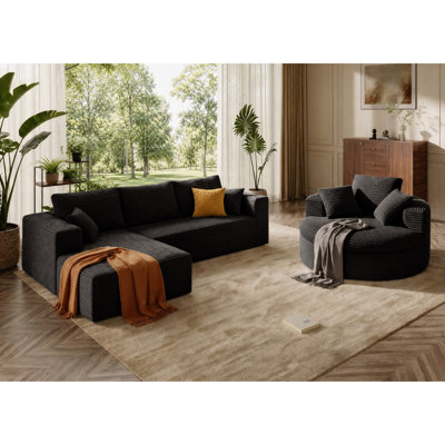 Ensemble de canapé modulaire 3 pièces sans os pour le salon, canapé modulaire en velours côtelé avec méridienne ronde sans assemblage requis