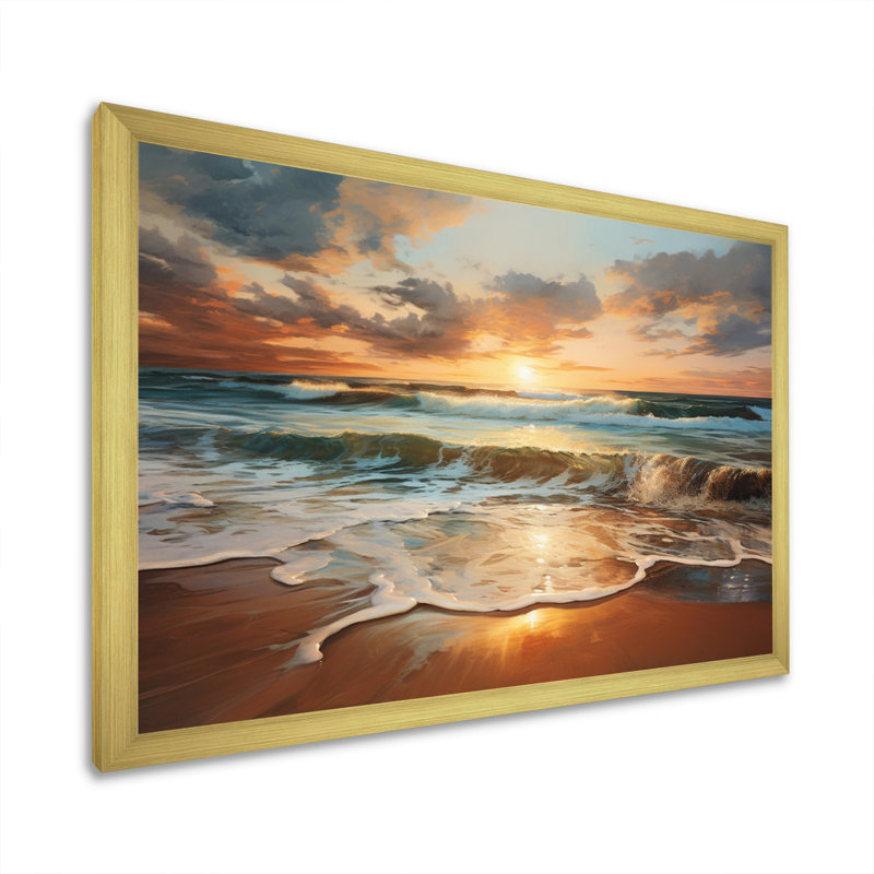 " Beach Photo Sunset Serenade VII ", 24" H x 32" W, Gold Picture Framed