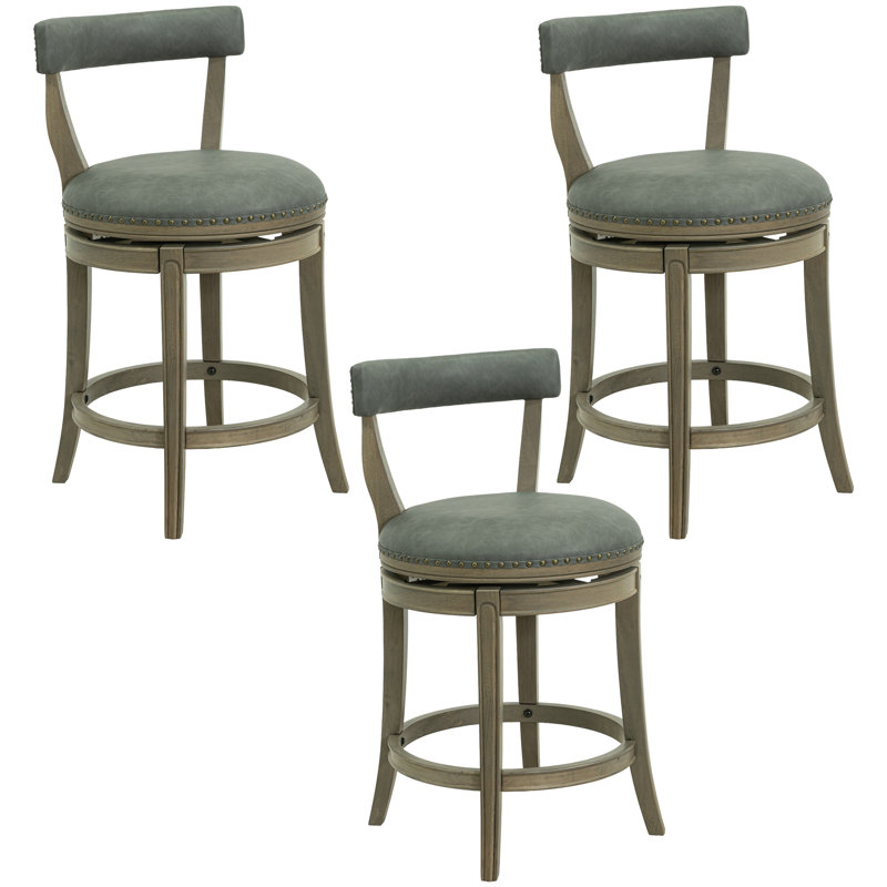  Tabouret de comptoir pivotant 26 po Ruxban, chêne, cuir végétal pierre, ensemble de 3, 3