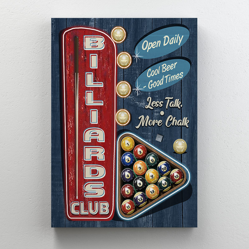 «Billiards Balls - Open Daily Cool Beer Good Times», reproduction d'art graphique sur toile tendue