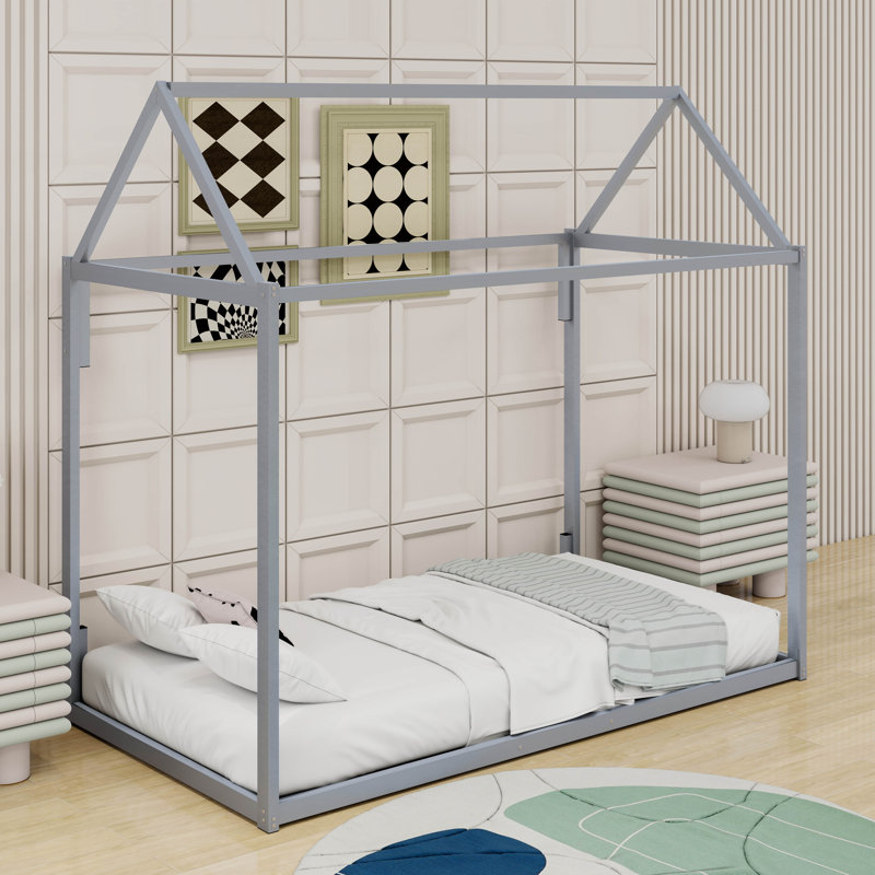 Lit plateforme simple en métal, Argent argent