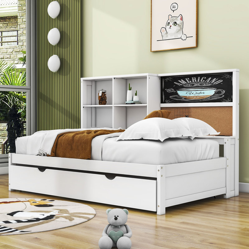 Adynn Wood Daybed with Shelves and Blackboard, Twin