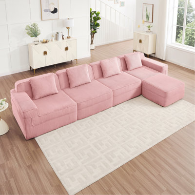 Canapé d'intérieur, canapé modulaire désossé avec sièges profonds, coussins décoratifs et repose-pieds mobile, idéal pour les réunions de famille et la détente