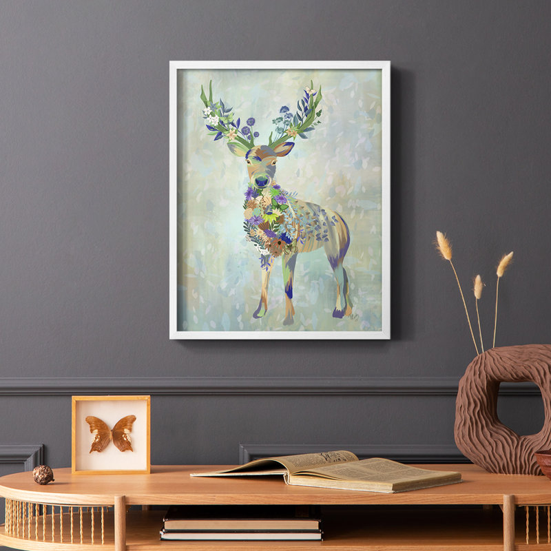 Fantastic Florals Deer, reproduction encadrée complète - bois massif, Blanc, H 20 po x l 16 po