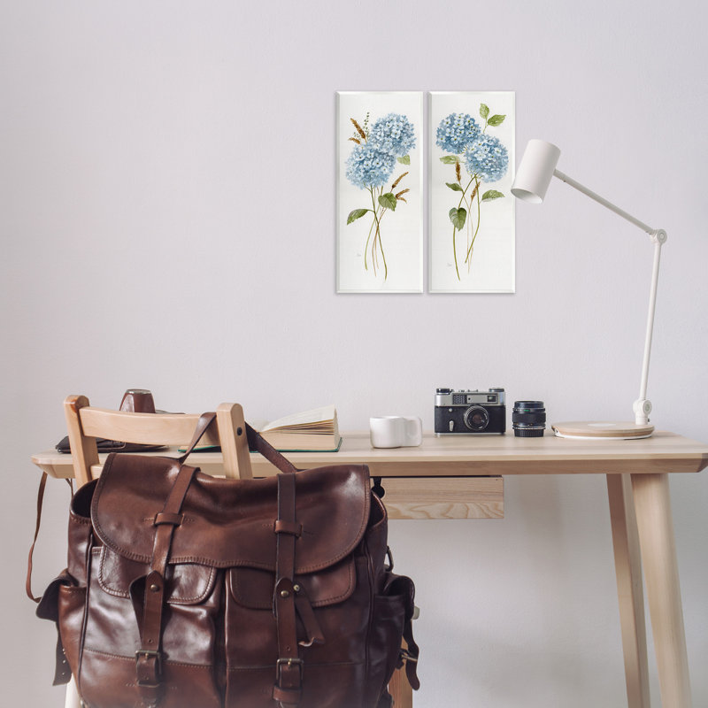 Blue Hydrangea Long Stems Vintage Wood Wall Art Set