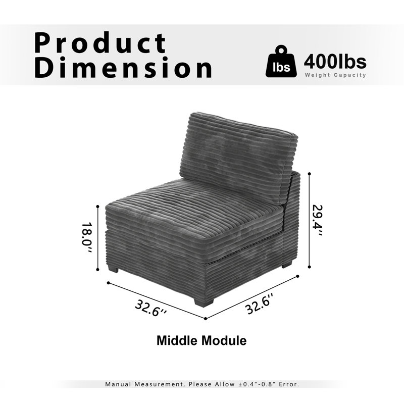  Fauteuil d'appoint sans accoudoirs modulaire Coapé, Fausse fourrure grise