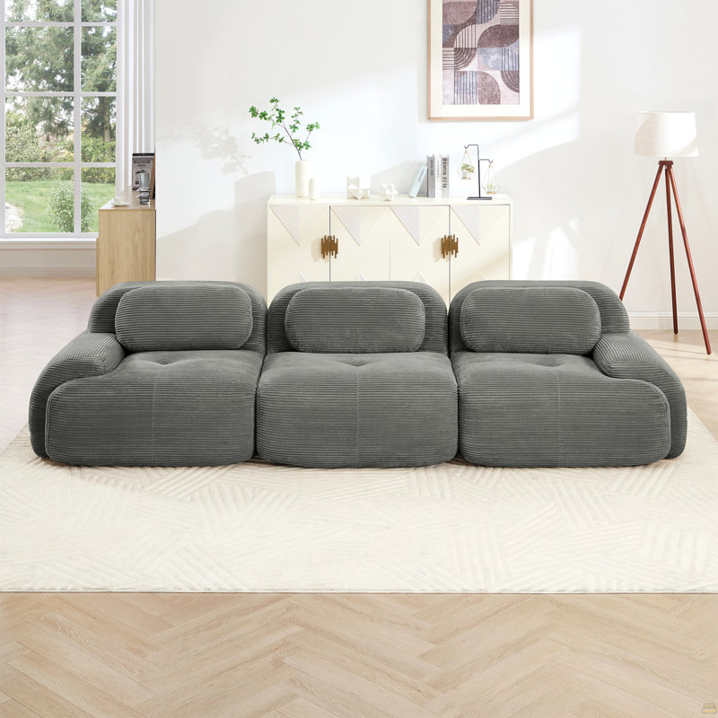 Canapé 3 places Premiumcorduroy, 27,5 po H x 116,1 po L x 40,5 po po, 3, Gris