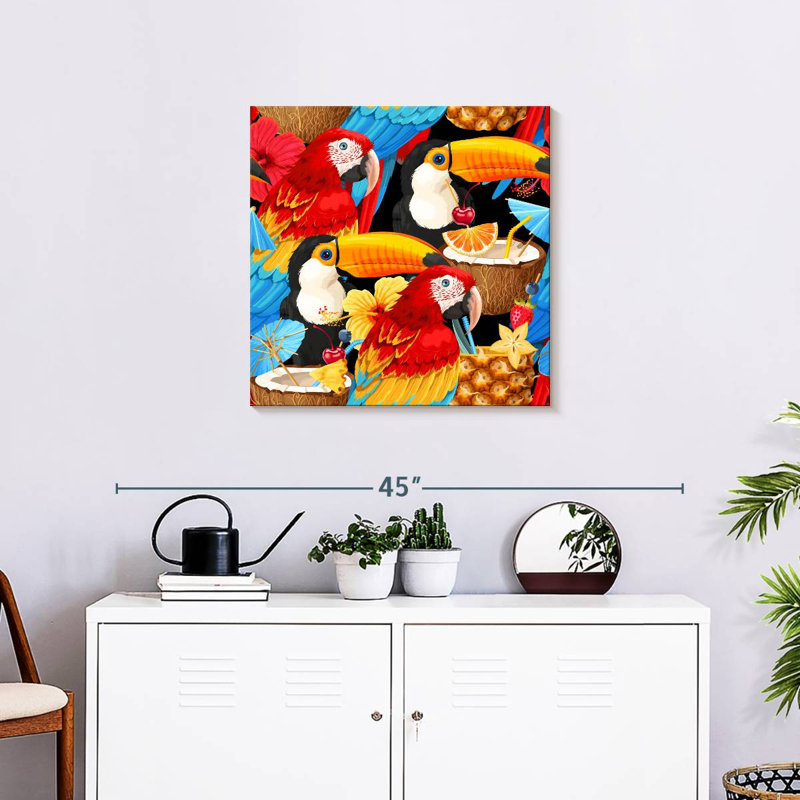 Crowle Tropical Cocktails And Birds, 24" H x 24" W