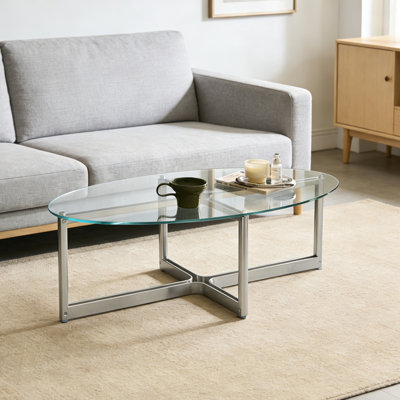 Oval Tempered Glass Stainless Steel Coffee Table