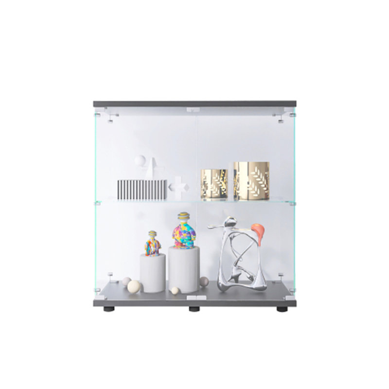 Vitrine en verre 2 couches avec 2 portes, Noir; transparent