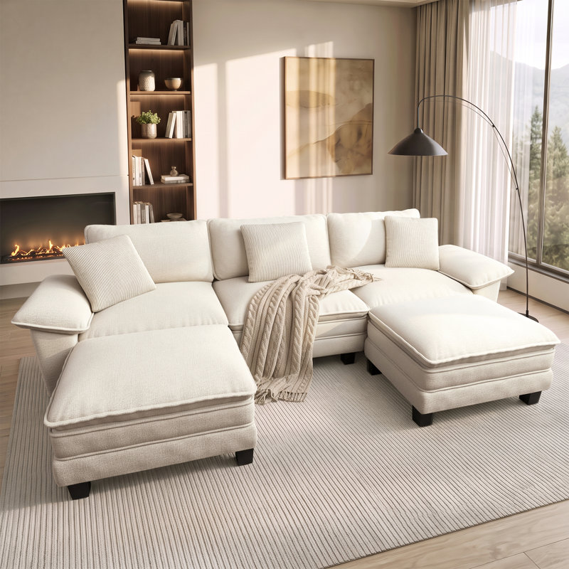Canapé modulaire de 124 po avec 2 repose-pieds, siège surdimensionné en U profond avec accoudoirs larges amovibles