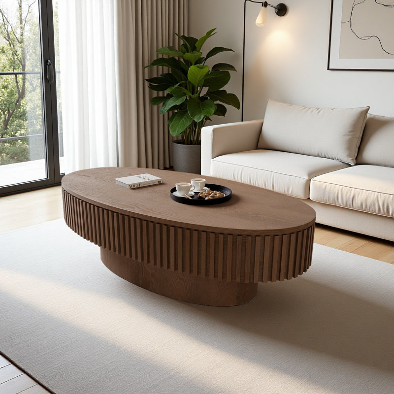 Table basse 47 po ovale avec rangement Table d'appoint moderne en placage de bois massif pour salon, chambre à coucher, appartement ou bureau