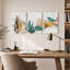 Ensemble de 3 toiles murales abstraites à motifs de feuilles de ginkgo d'or et de turquoise-134006913