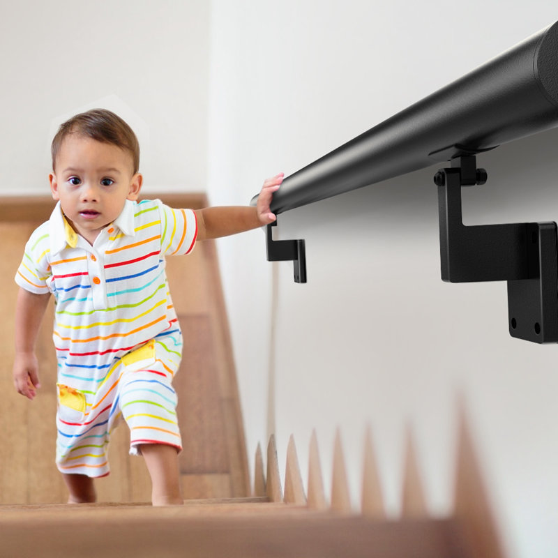 Black Aluminum Alloy Wall Mount Stair Handrail, 60" Length