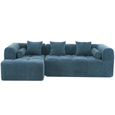 101.2"  Sectional Sofa Full-Compressed Sofa Modular Sofa Couch Free-Combined Sofa With Deep Seating And Two Side Pockets For Living Room, Blue