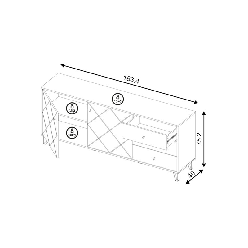 183.4 cm W Chest of 3 Drawers