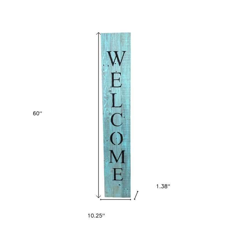 5' Rustic Wood Porch Welcome Sign, Light Aqua Blue/Black